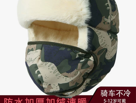 儿童雷锋帽女加绒防寒冬天骑车保暖神器超萌电...
