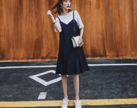 裙子夏女2018新款一字肩小清新学生背带吊...