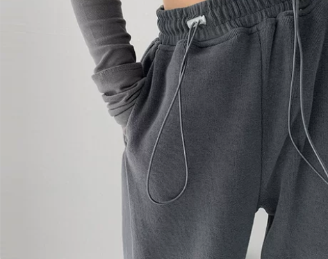 Ader春秋卫裤女秋冬加绒裤子灰色宽松束脚...