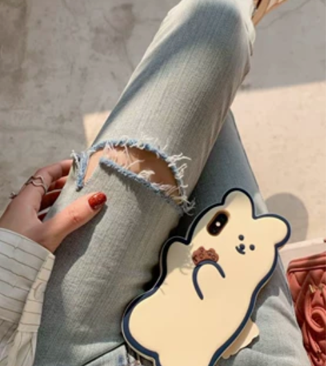 高腰破洞牛仔裤女九分2023春新款浅色紧身...