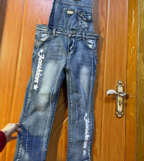 背带牛仔裤（七分），裤长72，腰围72，背...