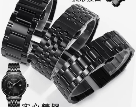 黑色精钢手表带适配天王西铁城钢带卡西欧卡罗...