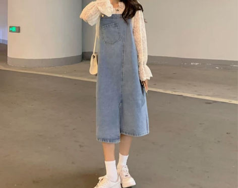 牛仔背带裙女2022新款盐系长裙子大码胖m...