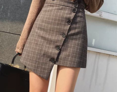 cheeseY秋季新款高腰学生A字裙不规则...