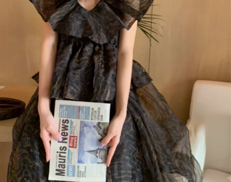 Tongse 虎纹印花欧根纱连衣裙女夏20...