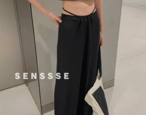 夏季新款ins阔腿裤女高腰抽绳绑带显瘦垂感...