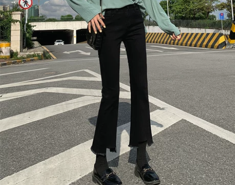 高腰微喇牛仔裤女2021春秋新款显瘦百搭加...