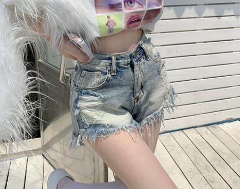 辣妹破洞牛仔短裤女夏季新款欧美高街百搭高腰...