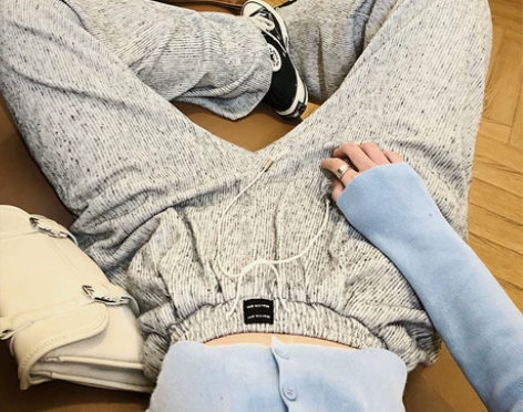 斑点直筒阔腿裤休闲裤女高腰垂感灰色卫裤潮i...