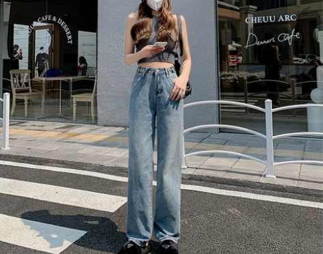 ZNZW牛仔裤女2022年新款高腰显瘦阔腿...