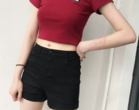 jazz嘻哈复古高腰显瘦阔腿翻边卷边牛仔短...