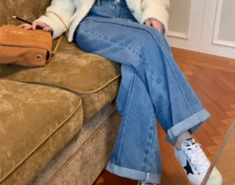 梨型身材牛仔裤女春秋季新款高腰显瘦直筒裤子...