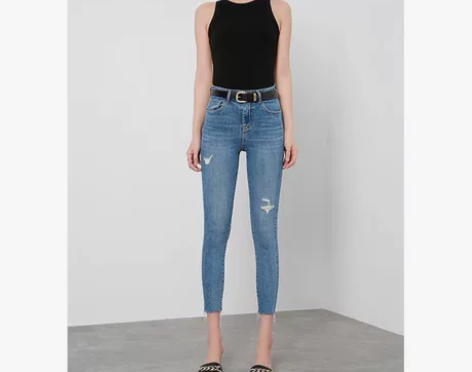破洞牛仔裤女小脚裤高腰2022春季新款韩版...