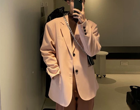 白口阳 高级感纯色西装外套男潮流宽松韩版单...