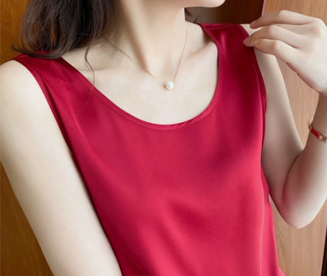 限时特价100%真丝背心桑蚕丝女士夏季圆领...
