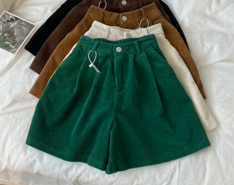 文艺复古灯芯绒短裤春秋高腰宽松显瘦外穿休闲...