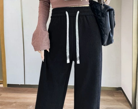 雪尼尔阔腿裤女窄版小个子春秋冬新款垂感加绒...