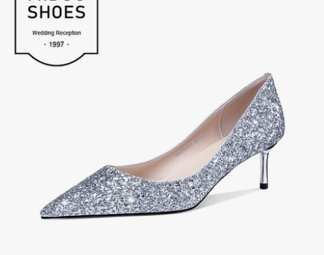 蜜朵银色高跟鞋 婚鞋 单鞋 37码 跟高5...