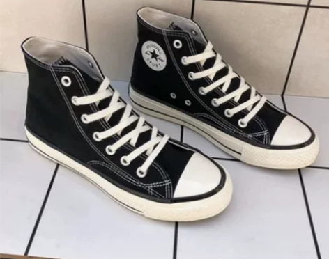 秋冬季高帮帆布鞋男潮流学生板鞋黑色大码小众...