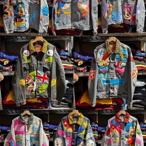 古着米奇拼接牛仔夹克，俏皮可爱复古款有做旧...