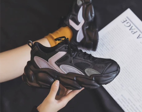 飞跃老爹鞋女鞋黑色2021年春秋爆款新款厚...