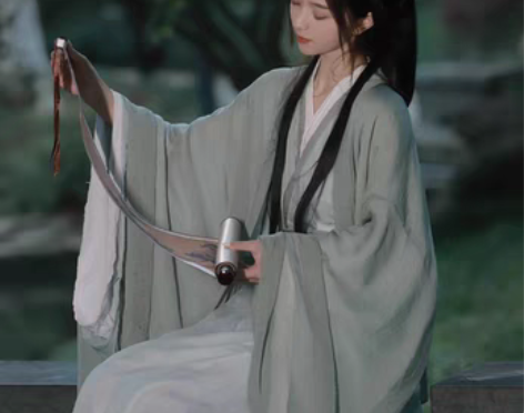 转卖魏晋风汉服女装2022新款爆款秋青色清...
