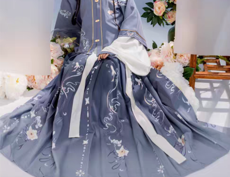 转卖玉术原创汉服女繁花似锦明制方领半袖齐腰...