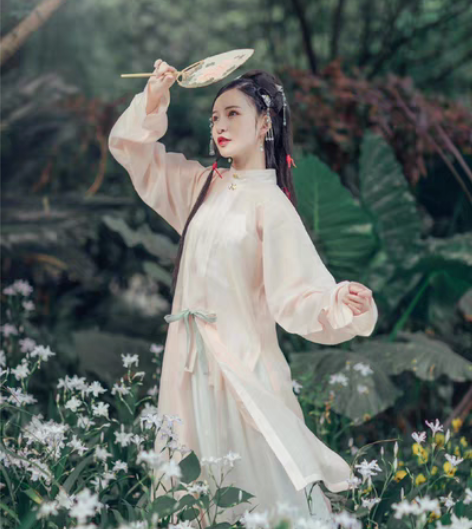 都城南庄绝版汉服立领对襟长衫 芸香 原子母...