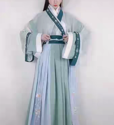 转卖清梳铃珑原创汉服女晋制刺绣撞色交领齐腰...