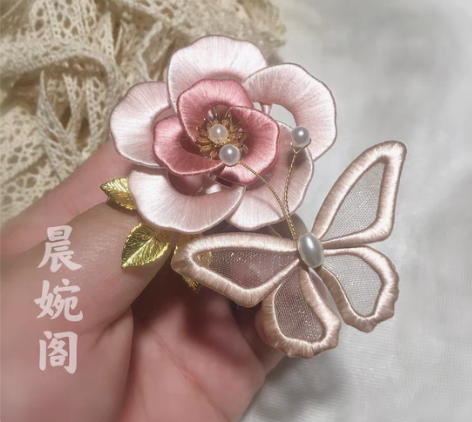 包邮晨婉阁蝴蝶缠花发簪 材料 丝绒线 丝...