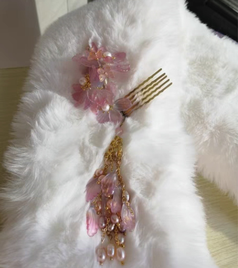 粉紫色鸢尾发梳 单独发梳28r，流苏16r...