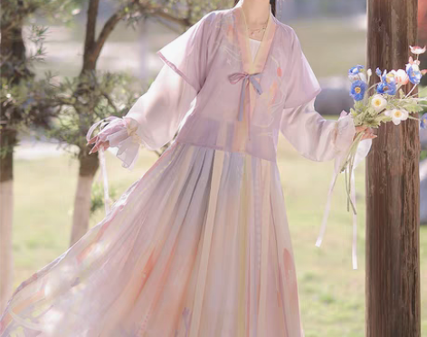 转卖洛苓唐褙子汉服女圆领短衫褶裙原创齐腰中...