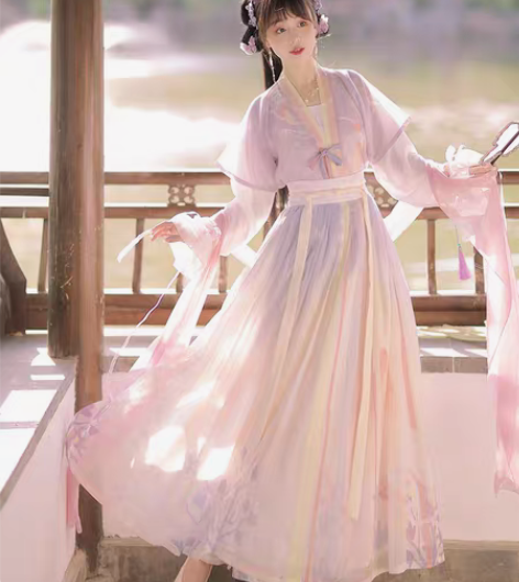 包邮全新汉服洛苓唐褙子汉服女圆领短衫褶裙原...