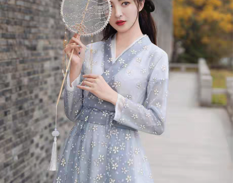 转卖灰色汉服女春秋古装原创正品中国风古风超...