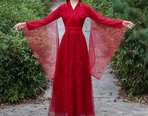 转卖红色汉服女正品原创古风飘逸秋冬季中国风...