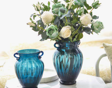 转卖欧式双耳彩色玻璃花瓶摆件客厅插花水培简...