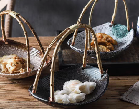 转卖日式餐具艺术盘子特色仿古水果篮子藤编吊...