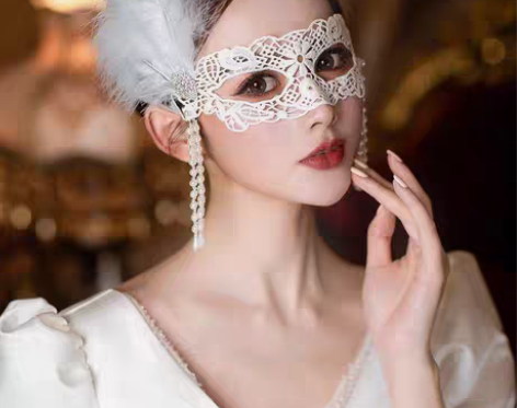 转卖女神面具白色蕾丝流苏羽毛性感假面时尚派...