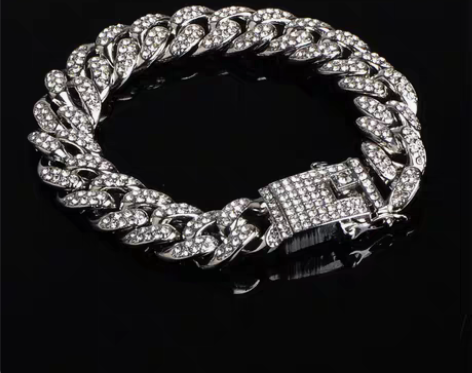 转卖欧美嘻哈霸气镶钻古巴链手链男潮流蹦迪权...