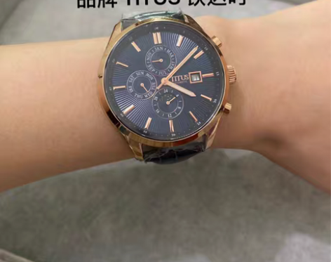 包邮全新铁达时TITUS男士机械表三眼日历...