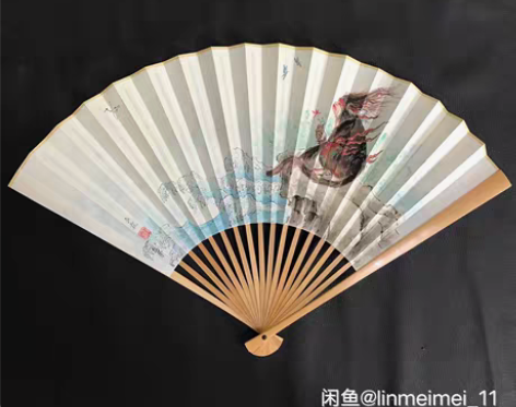 包邮手绘折扇扇面山海经猴子 国画猴子工笔画...