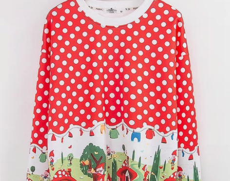 包邮【 波点卡通印花上衣女春秋圆领卫衣 】...