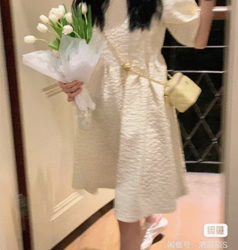 包邮自制初恋云朵裙女2021夏短袖束腰奶油...