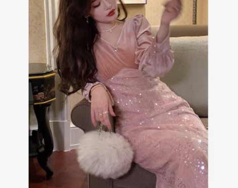 转卖法式亮闪闪生日party小礼裙高级感粉...