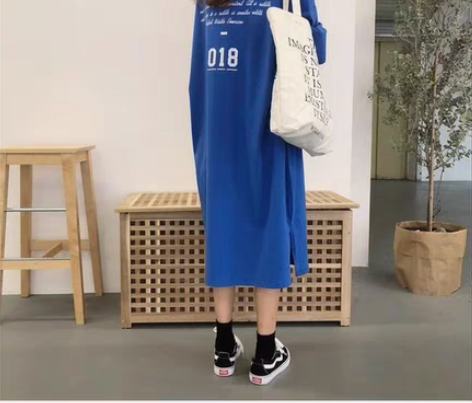 包邮（包邮出）L码中长款纯棉印花T恤裙，学...