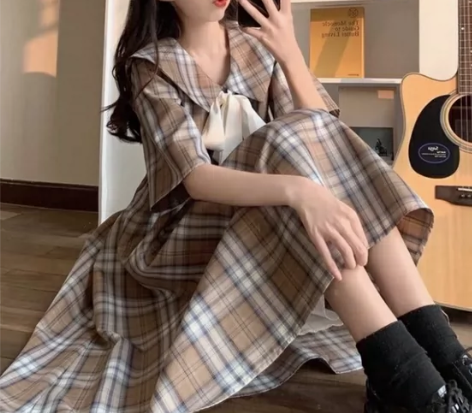 包邮海军领连衣裙少女夏装2022新款初中高...