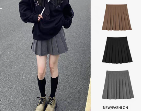 转卖灰色百褶裙女高腰短裙秋冬2022新款学...