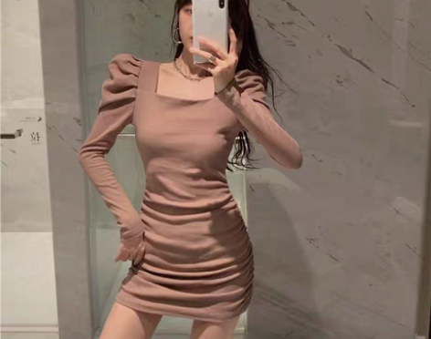 法式方领收腰显瘦包臀裙均码 后面图片实拍 ...