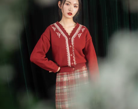 转卖苏以 倾城之恋 复古刺绣红色圣诞针织毛...