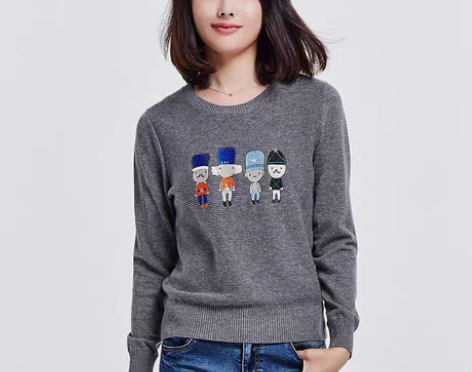 转卖秋冬新款 春竹圆领可爱卡通绣花图案长袖...